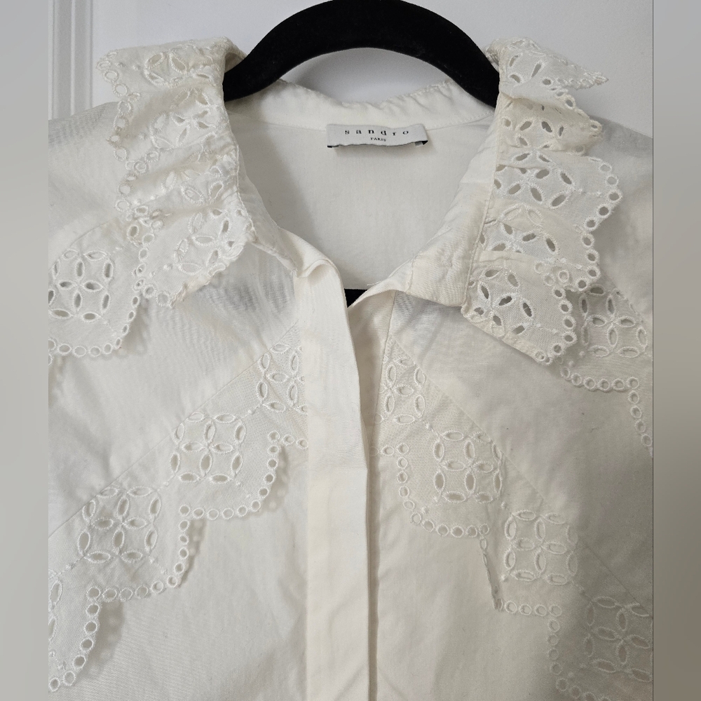 Sandro Paris White Ruffled Blouse, Size Small - Picture 3 of 8